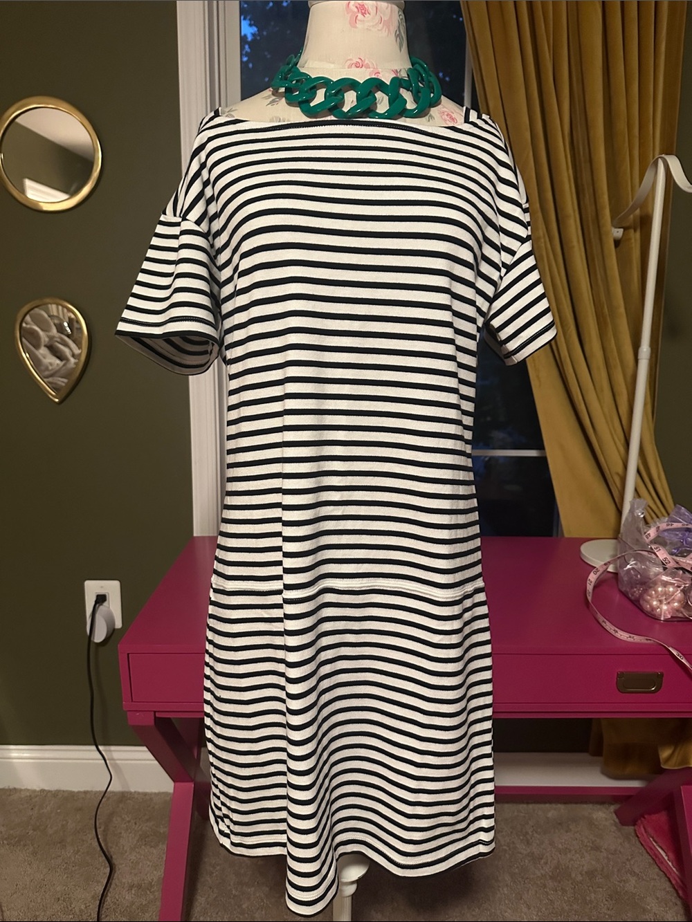 Black & White Striped Midi Dress - Classic Casual Shift